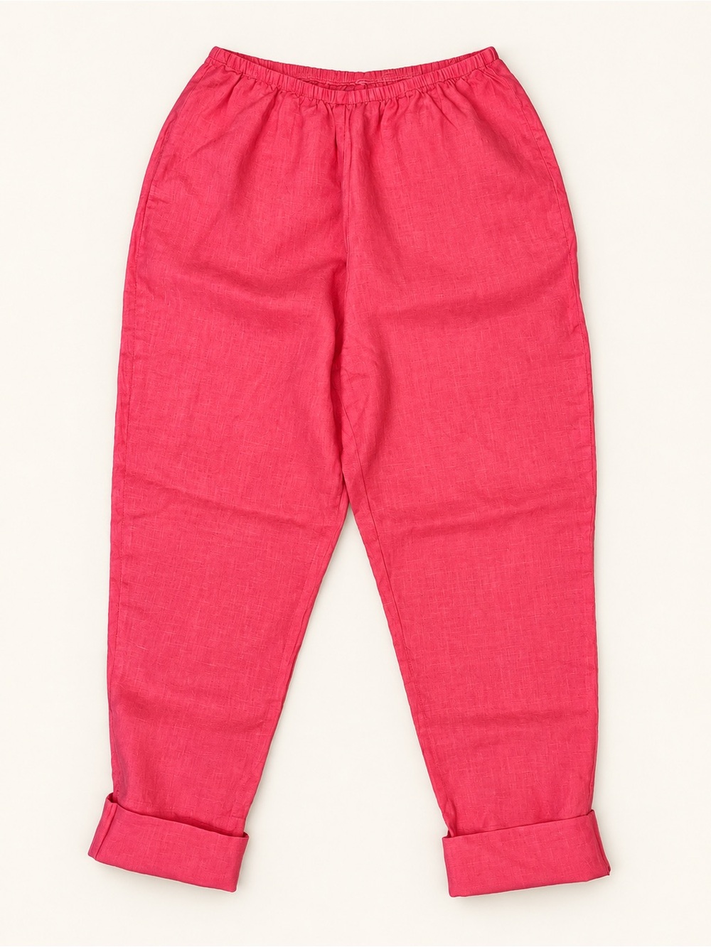 Flax 100% Linen Bright Pink Elastic-Waist Women’s Pants